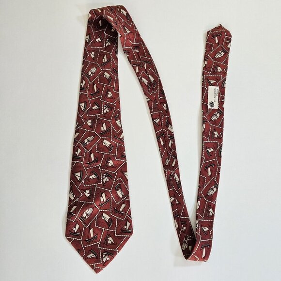 Le Galion Silk Tie Yahts Boats AOP 527C France Made Boho Nautical Preppy W4 L56" - Picture 2 of 16